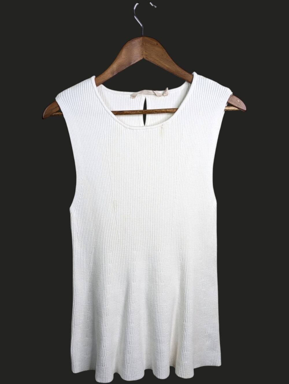 Soft Surroundings Ribbed Sweater Knit Tank Large White Keyhole Back Pullover